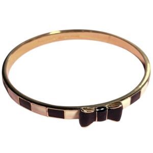 Kate Spade Take A Bow Black And Cream Stripe Enamel Bangle Bracelet - Gold Tone